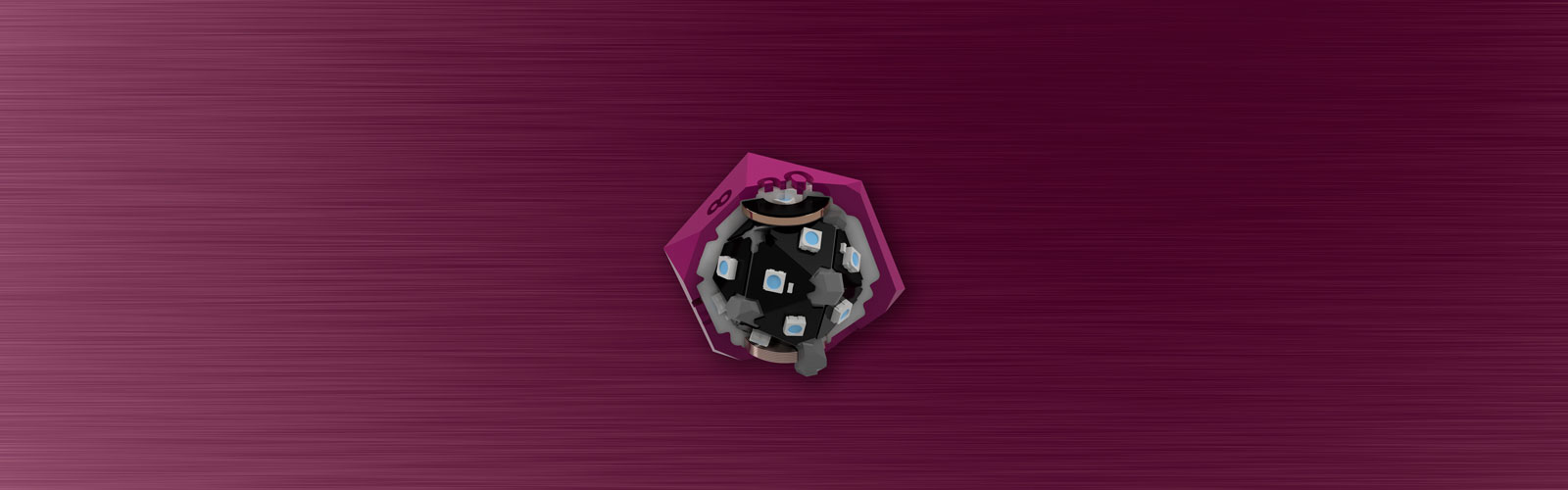 Cutaway view of a D20 showing outer layer, inner layer, and circuit board with caddy core.