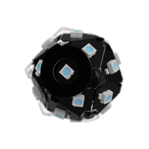 Render of a circuit board wrapped around a caddy in a D20 shape.