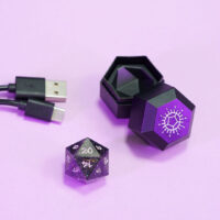 Unlit Midnight Galaxy D20 with a Single Charger and USB cable.